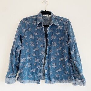 Vintage Christopher & Banks Denim Floral Button Up Denim Jacket Denim‎ Top White
